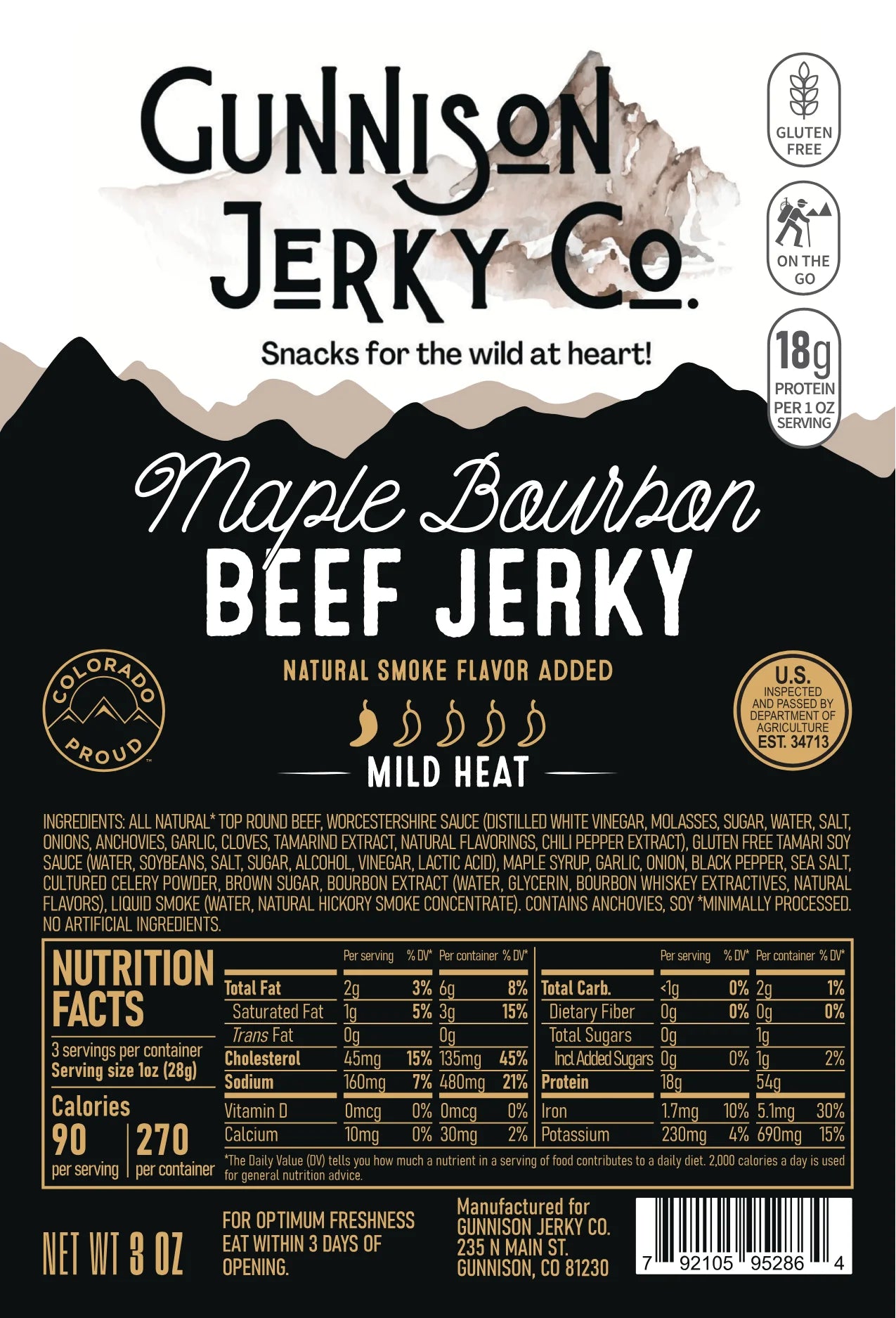 Gunnison Jerky Co. Maple Bourbon Beef Jerky