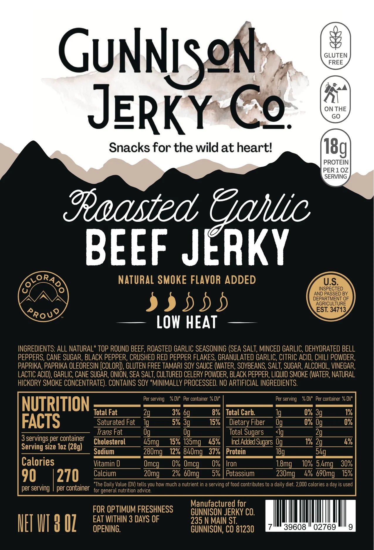 Gunnison Jerky Co. Roasted Garlic Beef Jerky