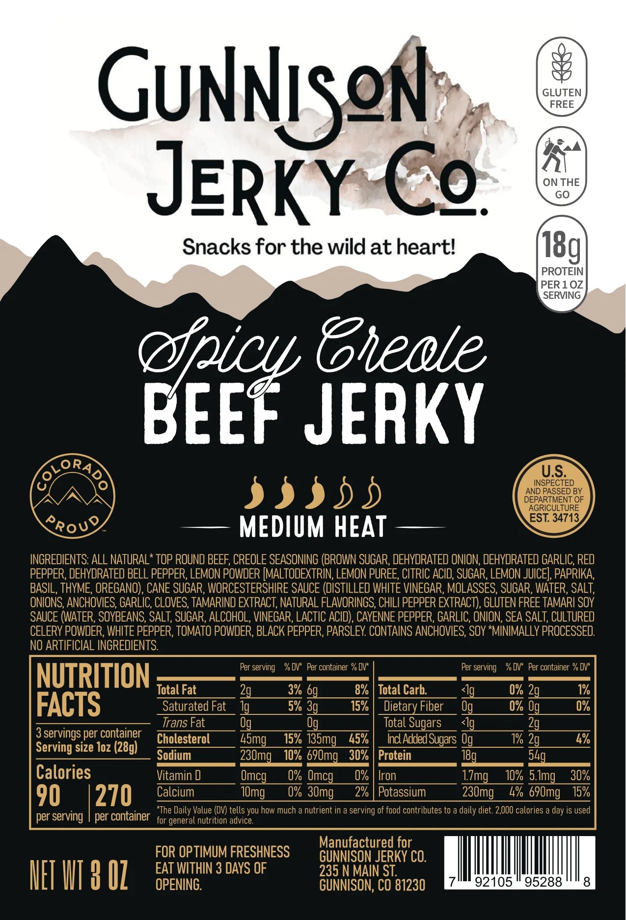 Gunnison Jerky Co. Spicy Creole Beef Jerky